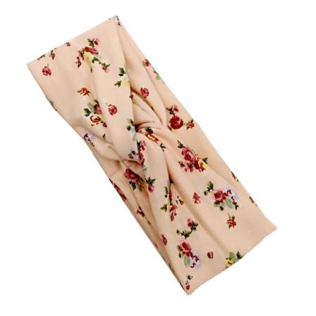 Käsin ommeltu kukkainen persikkapuhvi joustava hiusnauha