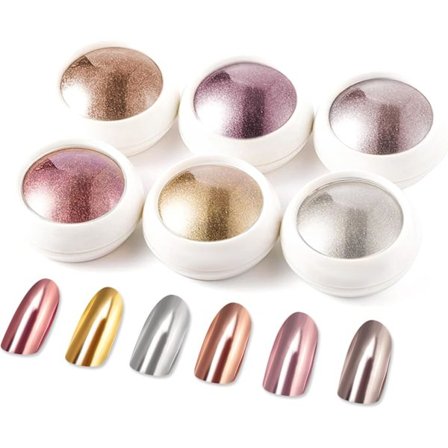 6 stk. Guldfarvet neglepudder, kromeffekt metallisk spejlneglelak, krom neglepudder pigmenter med glimmer