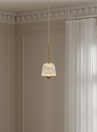 Asteea 1 taklampe - satin brass/rillet glass