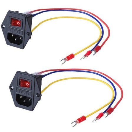 15A 250V Vippebryter Strømuttak Inngangsmodul Sockel 5A Bryter med Ledninger 18 AWG 3 Pin IEC320 C14-2 Serie Deler
