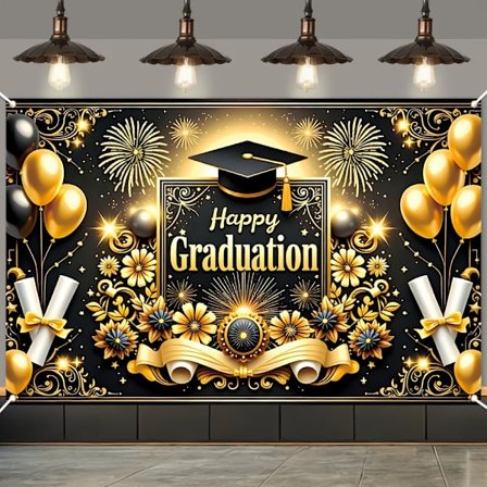 Stort dimissionsbaggrundsbanner 240 x 180 cm, festfotoboksbaggrund til dimissionsfester - hængende dekoration (240 x 180 cm)