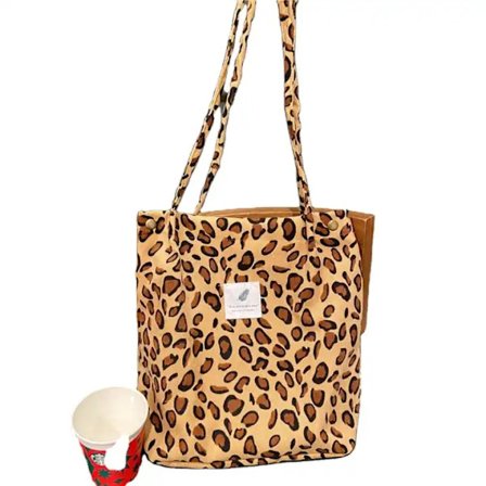 Lined Fabric bag tote bag with compartment washable eco-friendly leopard