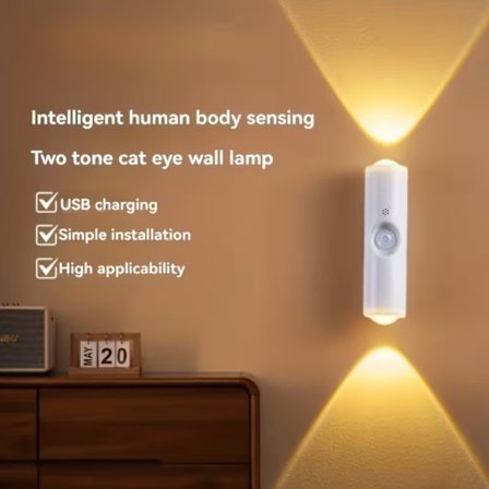 Væglampe med bevægelsessensor, indendørs lys med bevægelsessensor, smart natlampe, genopladelig sensor badeværelseslampe, magnetisk monteringslampe 