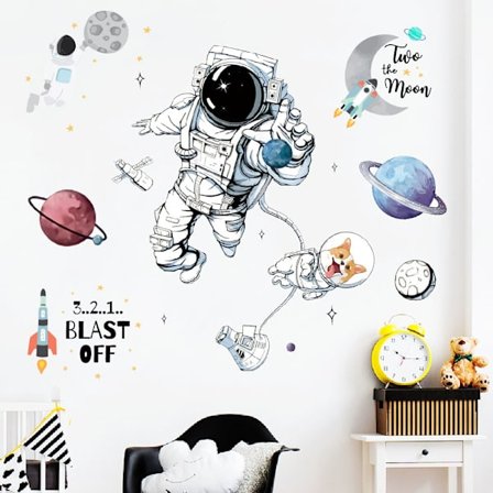 Astronaut Walls Planet Space Corgi Hund Diy Avtagbar Vinyl Stor Väggkonst D