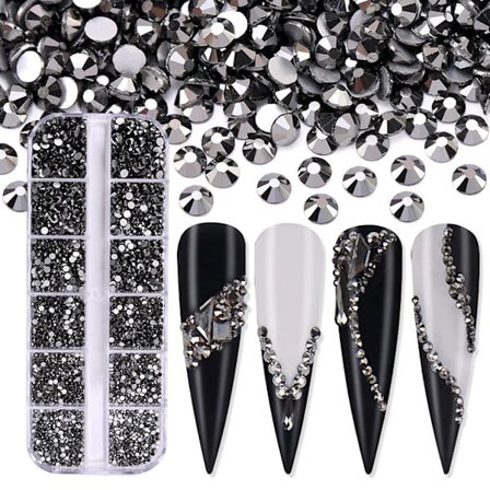 3600 st Nail Art för Rhinestone AB Rhinestones Beads Nail Gems Rundformade Flatback Gems Stones Dubbar 6 storlekar med låda