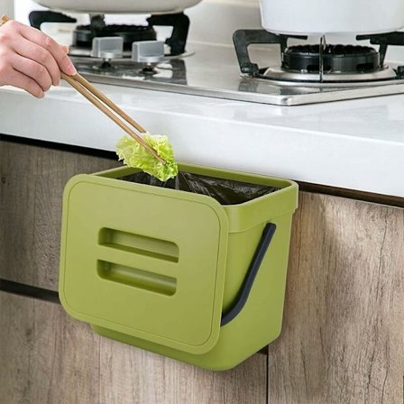 7L väggmonterad soptunna med lock, hängande soptunna på skåp och lådor för sovrumsgarderob (grön)