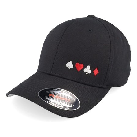 Iconic - Poker Spades Hearts Clubs Diamonds Black Flexfit Flexfit Black Cap - @ Hatstore