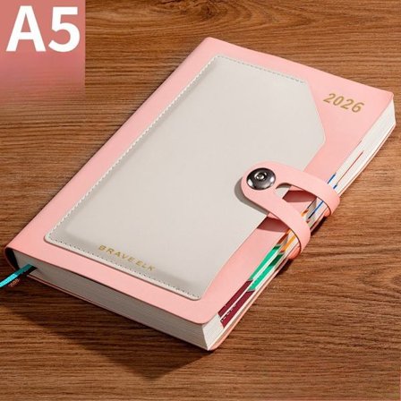 2026 Planner, 400 sider, med månedlige tags. Pink