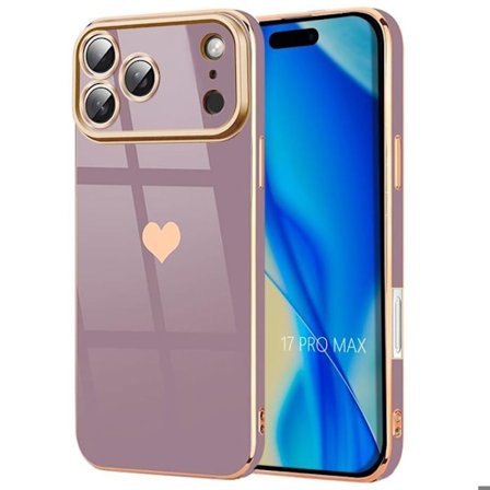 Beskyttelsescover - E.F.Connection - til iPhone 17 Pro Max - Silikone med Hjerte Mønster Stødresistent Lilla