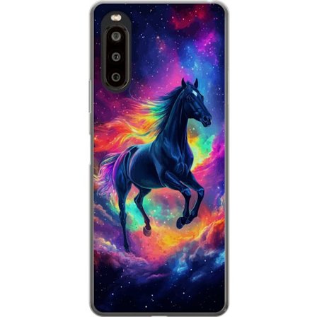 Kompatibelt Mobilskal till Sony Xperia 10 II Färgstark galaxhäst med regnbågsmane i rymdmiljö, magisk fantasyillustration för barnrum, posters oc