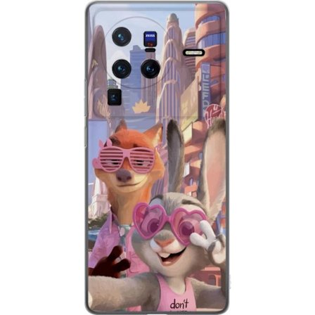 Kompatibel Mobilcover til vivo vivo X80 Pro Animalske figurer i solrig bymiljø med rosa solbriller og en positiv besked i en farverig feel-good stil.