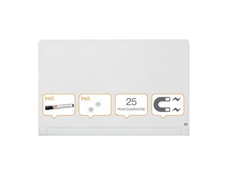 Nobo Whiteboard, Glastavla i widescreenformat, väggmonterad, med rundade hörn, magnetisk glasyta, 57'', klarvit - Lyreco - Kontorsmöbler och inredning