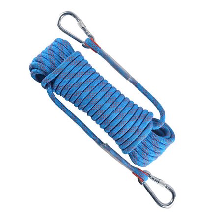 Multifunktionelt blåt sikkerhedsreb med dobbelte kroge Polyester Rustfrit stål Klatre Livline til Rappelling 10m 32.8ft