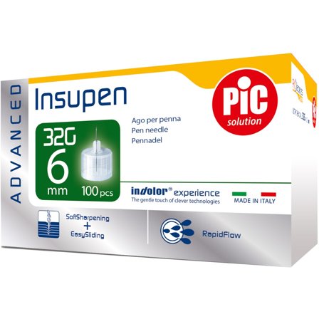 Pic Insupen Advanced Ago Penna Insulina Gauge 32x6mm 100 Pezzi