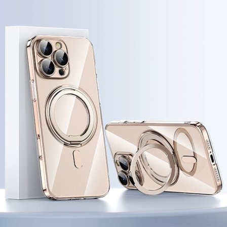 iPhone 16 Pro Pläterad PC 360 Ringhållare Magsafe Skal