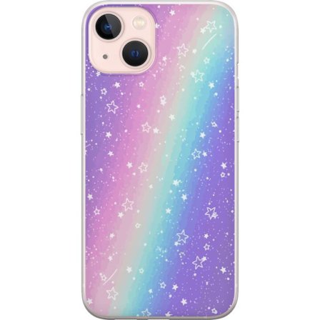 Kompatibelt Mobildeksel til Apple iPhone 13 Rainbow-farget pastellbakgrunn med hvite stjerner og gnistrende prikker i myk overgang