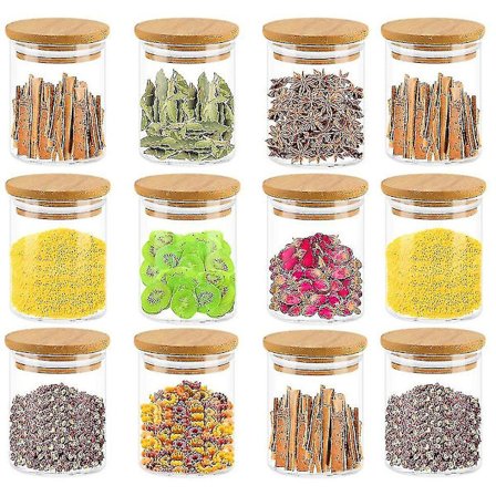 12 stk. Krydderiglas Opbevaringsglas Glas-krydderidåser 120 ml med højkvalitets trælåg af bambus til opbevaring af teurter og krydderier (bedst)