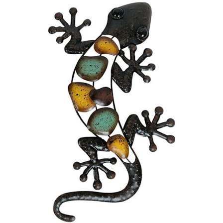 Metal Gecko Udendørs Vægdekoration Firben Havekunst Hængende Dekorationer til Terrasse eller Hegn, 15 Tommer