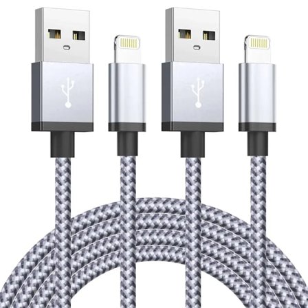 2-pak Ultralangt Hurtig Opladning USB-kabel til iPhone 14 8 7 Plus 13 12 11 Pro Max XS XR 3A USB Oplader Datakabel Flettet Kabel 2 STK