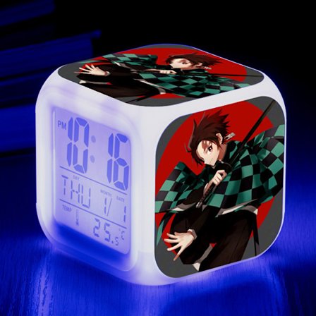 Wekity Anime Ghost Slayer Fargerik Vekkerklokke LED Kvadratklokke Digital Vekkerklokke med Tid, Temperatur, Alarm, Dato