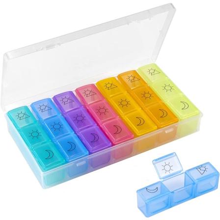 7 päivän pillerirasia, viikoittainen aamu, iltapäivä, ilta, kannettava pilleri