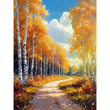 Höstlandskap Diamantmålningskit för Vuxna 5D Glittrande Björkskogsväg Konstverk Diamantkonstkit för Full Borr Diamantkonstmålning Väggdekor