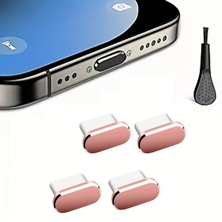 4 st USB C Dammskydd med 1 st Rengöringsborste, Metall Typ C Laddningsportskydd, Anti-damm USB-C Skydd Laddningsport Skyddspluggar Telefon Typ-C