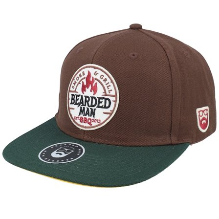 Bearded Man - Smoke Grill Bbq Logo Brown/Green/Yellow Snapback Snapback Brown Cap - @ Hatstore