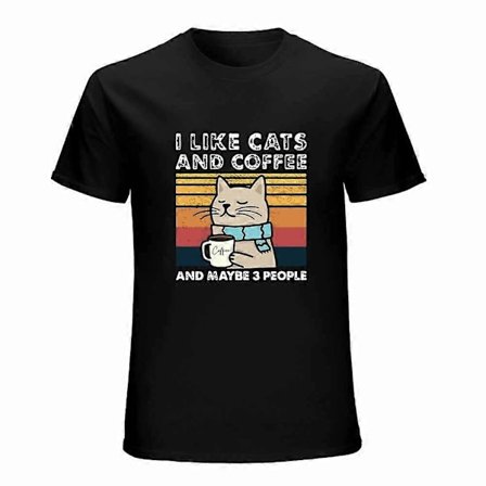 Sjov Kat T-shirt med Jeg Kan Lide Katte Og Kaffe Og Måske 3 Mennesker Pyjamas Skjorte til Mænd Kvinder