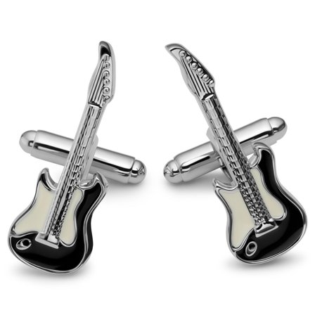 Kleos | Silberfarbene und schwarze Gitarrenmanschettenknöpfe for Men