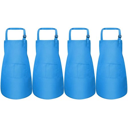 4 stk. blå barnforklesett, justerbare forklær for gutter og jenter med 2 lommer, barnekokkforkle for småbarn (6-8 år)