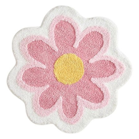 Sød Blomst Badeværelsesmåtte Vandabsorption Blød Rund Plys Måtte til Brusebad Badekar Soveværelse Stue (FMY) Pink