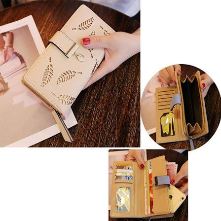 Khaki clutch taske (ca. 18,6*3,2*9,5cm) Læder lang pung, Cu