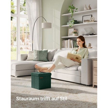 Rootz Vintage Green Seat Rinta - Säilytys ottomaanit - Jalkatuki - MDF jäljitelmä pellava - 25D Foam - 30cm x 30cm x 30cm - 1,6kg - 130kg Kapasiteetti