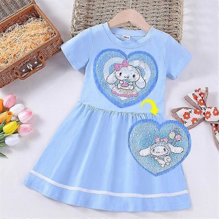 Kuromi Cinnamoroll Melody Sanrio Pailletterkjole Prinsessekjole Jentebarn Sommer Bursdagsfest Kjole Korte Ermer