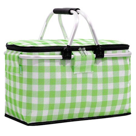 Picnic Taske Foldbar Picnic Kurv Isoleret Komfortabelt Håndtag Islommer Køletaske til Picnic Rejse Camping Grøn Stribe