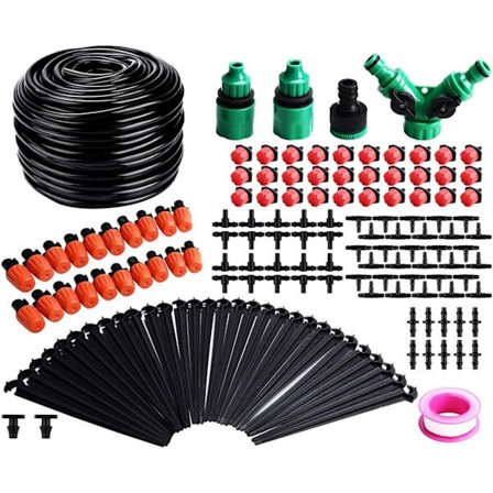 Trädgårdsbevattningssystem, 100 fot / 30M mikrodroppbevattningskit, DIY växtförstoftningsmunstycken Droppare Bevattning droppkit