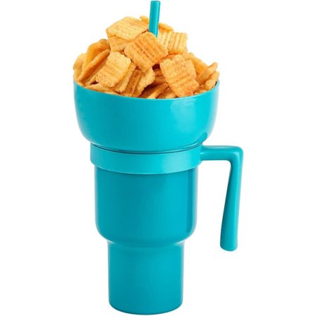 Snack- och Dryckeskopp 2 i 1, Stadium Tumbler, Snackkoppskål med Sugrör, återanvändbar Snack och