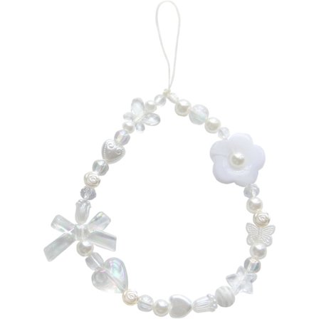 Telefon Charms Estetisk Rem, Kawaii Søt Jordbær Telefon Deksel Charms med Sløyfe Hjerte, Rosa/Hvit Perlet