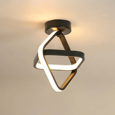 XJ-LED-loftlampe - Sort moderne lysekrone 26W firkantet hallampe til hall balkon - Varmt hvidt lys / Diameter 22CM_yux