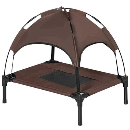 Rootz Pet Bed With Canopy - Raised Dog Bed - Outdoor Dog Lounger With Roof - Breathable - Taffeta Coffee - 61 x 46 x 62 cm