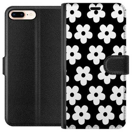 Yhteensopiva Lompakkokotelo Apple Apple iPhone 7 Plus Mustavalkoinen kukkakuvio minimalistisessa skandinaavisessa muotoilussa, jossa voimakas kontrast