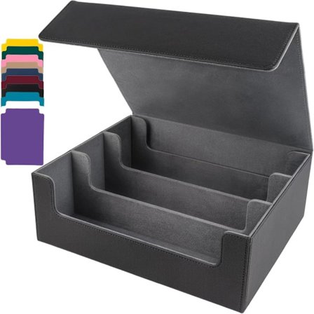 Samla kortoppbevaringsbokser for 1800+ kort, magnetiske dekkbokser, PU-lær sterk kortboks med skillevegger, for Yugioh sportskort (svart)