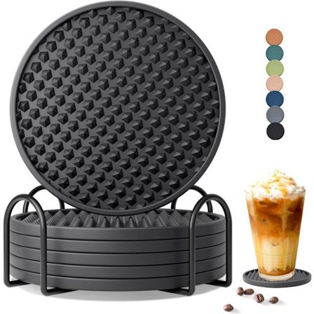 Silikonunderlägg Set om 6 med Hållare - Svarta Bordsunderlägg Kompatibla med Alla Bord - Heminredning och Bröllopspresent