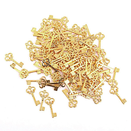 100 stk. Vintage Skeletnøgler Sæt Retro Legering DIY Håndlavede Tilbehør Vedhæng (Guld)