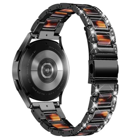 Strassikivikoristeinen hartsikellohihna Samsung Galaxy Watch 4:lle - Musta / Kilpikonnankuori Väri Black