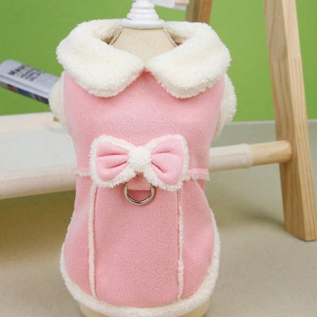 Kæledyrs pink fortykket uld vindtæt frakke til katte og hunde (efterår/vinter)