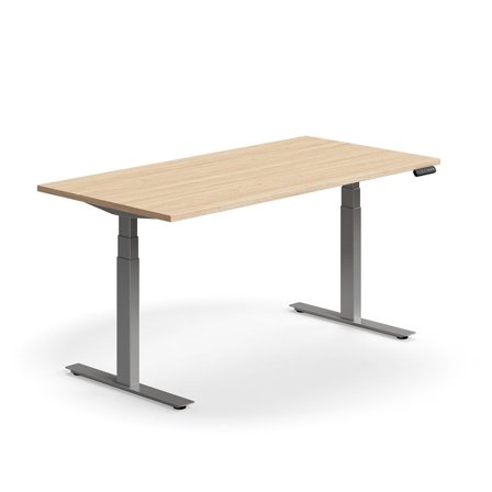 Höhenverstellbarer Schreibtisch QBUS, 1600x800 mm, Gestell silber, Eiche