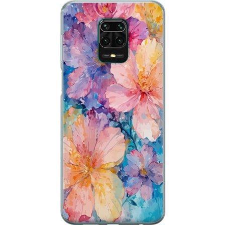 Yhteensopiva Puhelinkuori Xiaomi Xiaomi Redmi Note 9 Pro Vesivärimaalaus suurilla kukilla vaaleanpunaisissa, sinisissä ja keltaisissa sävyissä peh