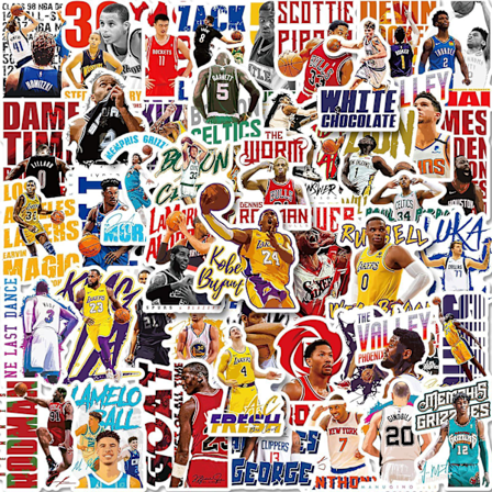 50 stk. NBA Combo Series Basketball Klistermærker til Vandflasker, Tumblere, Bagage, Skateboards, Bumpere, Skrabbøger, Kopper, Gaveklistermærker til 